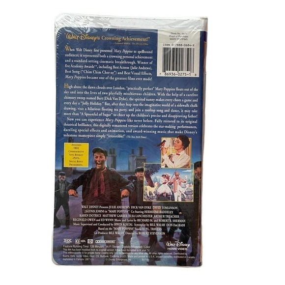 Walt Disney Mary Poppins VHS Clambshell Tape Movie Vintage Limited Edition Seal - Picture 2 of 11